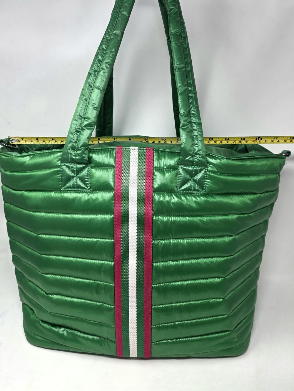 Think Royln Life On The Fly Puffy Tote Bag Large Green Pink, No Shoulder Strap - Picture 16 of 16